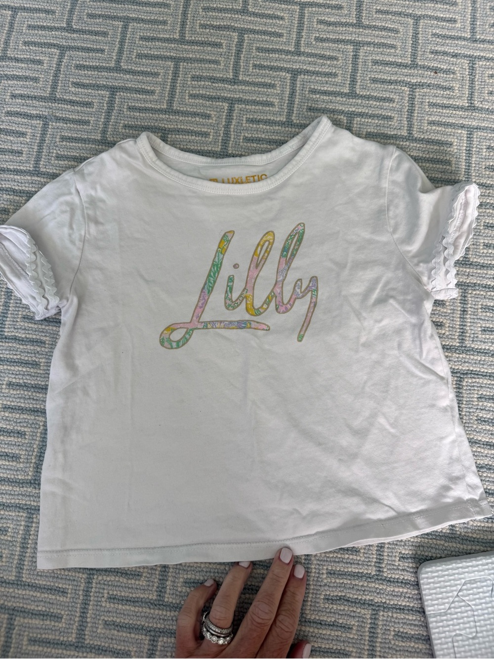Lilly Pulitzer White Girls' Short Sleeve Tee with Pastel Script Logo